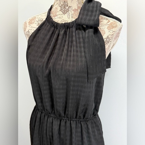 ANN TAYLOR FACTORY Black on black gingham print halter Midi Dress size M - Picture 2 of 13